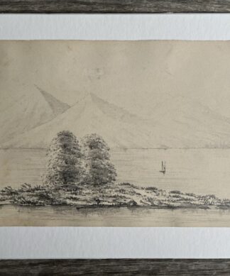 Pencil Sketch by Frederick Bennett - a lone sailboat on a lake 1872