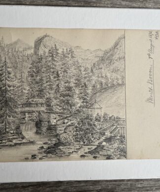 Pencil Sketch by Frederick Bennett- 'Timber Walk Bridge Swiss Alps' 1872