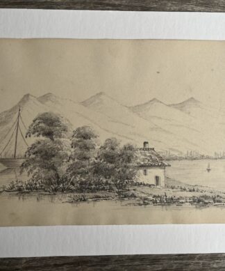 Pencil Sketch by Frederick B Bennett- House by lake 1872