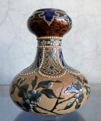 Doulton Lambeth vase with enamelled floral sprigs, dated 1887