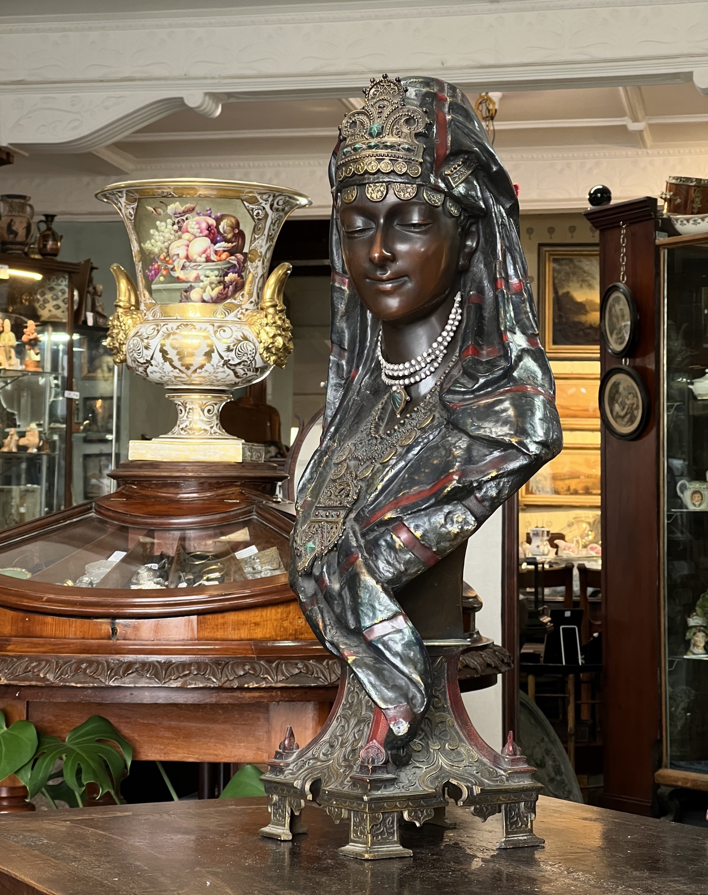 Large cast bronze Orientalist female bust, from a pair by Louis Hottot (1834-1905) known as 'Ottoman Couple",