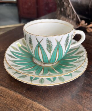 Cup, saucer & plate with green grasses, C. 1860