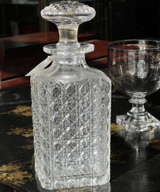 Handsome Victorian square Whiskey decanter, mushroom stopper, c. 1860