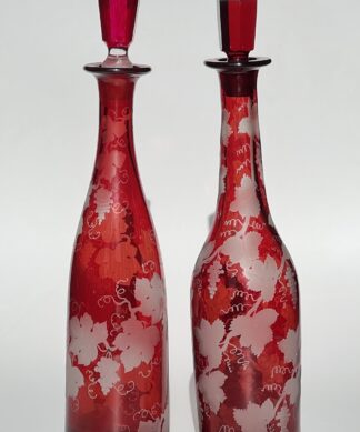 Pair of Ruby Flash engraved decanters, C.1875