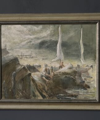 Ronald R Fletcher, Fisherman & Stormclouds, oil on board c. 1955