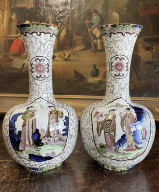 Pair of Hancock & Sons 'Corona Ware' vases with Chinoiserie prints, c.1920