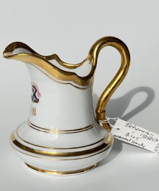 Bohemian porcelain milk jug, Knight crest & ‘AB’, c. 1880