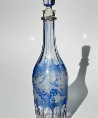 Victorian blue flash engraved decanter, C.1875