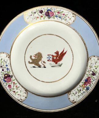 Chamberlains Worcester armorial plate, double 'marriage' crests, lion & dragon, c. 1820