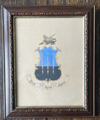 Handpainted heraldic crest, "DUM SPIRO SPERO" - 'while I breathe, I hope', 20th c.