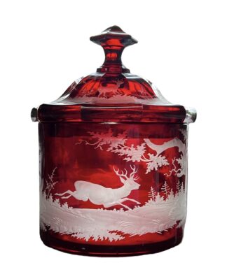 Bohemian ruby flash covered box, fine hunt landscape engraved c.1850