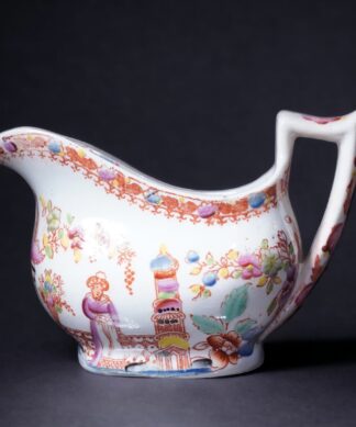 Rare marked Drewry & Son milk jug, Chinoiserie print, c. 1825