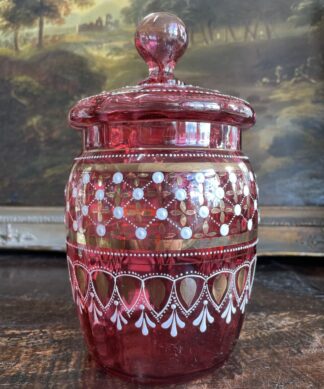 Victorian ruby glass biscuit jar, circa 1890