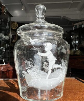 Victorian 'Mary Gregory' glass biscuit jar, C. 1890