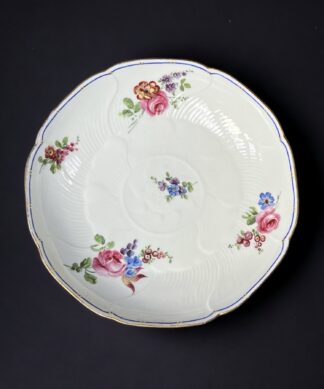 Sèvres lotus-moulded dish, compotier rond, flower sprays, dated 1764