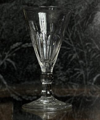 Georgian wine glass with faceted bowl and knop, folded foot C.1760