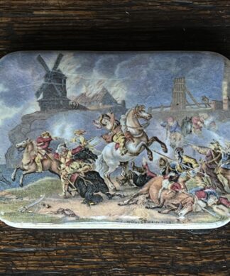 Pratt pot lid rectangular shape, Dutch Battle scene, C. 1850