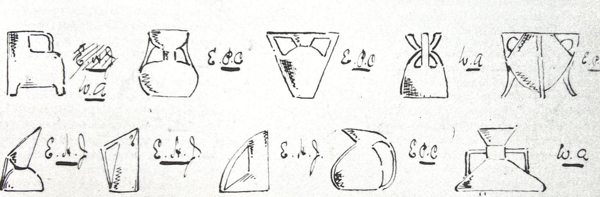 Designs of Dr Christopher Dresser, from his account book for Linthorpe Art Pottery, 1881. Now in the Getty, LA.
