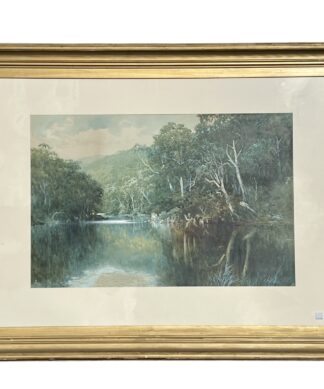 WJ Wadham, Australian River Landscape watercolour, 1880's