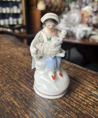 Staffordshire porcelain figure of a girl with sheep, rare mark, c. 1830