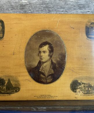 Robbie Burns Mauchline ware blotter cover, 6 Burns images, c. 1870