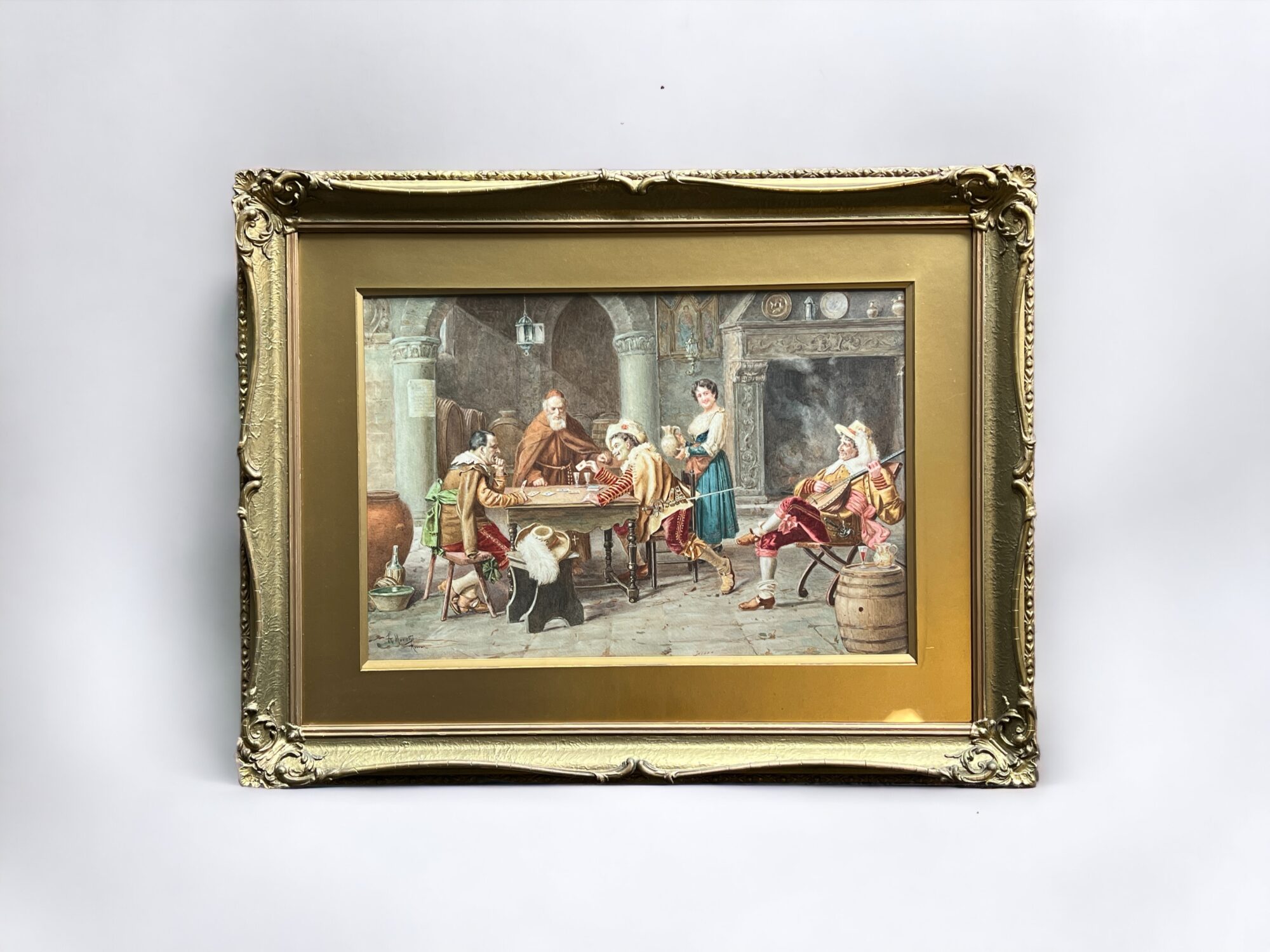 Raffaele Moretti - The Card Game circa 1880 Watercolour