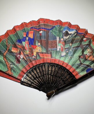 Chinese Export fan, applied figures, c. 1850