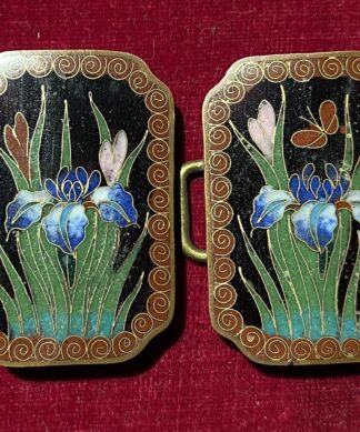 Japanese cloisonne buckle, Iris, c. 1900