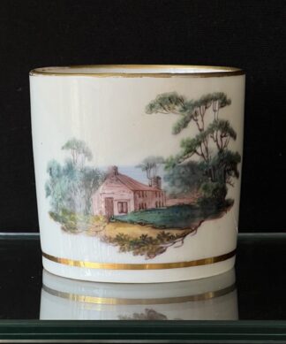 Pinxton coffee can, landscape probably by Cutts, c. 1810