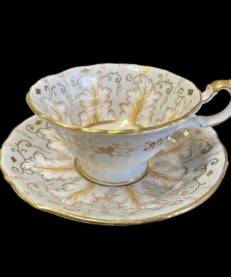 Bowers porcelain cup & saucer, landscape panels, circa 1845