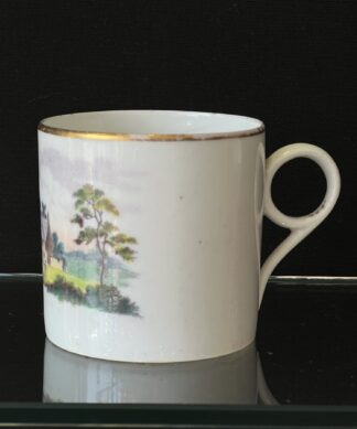 Machin coffee can, coloured bat-print landscape, pattern 189 c. 1815