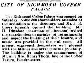 Richmond Coffee Palace opens, 4th August 1888