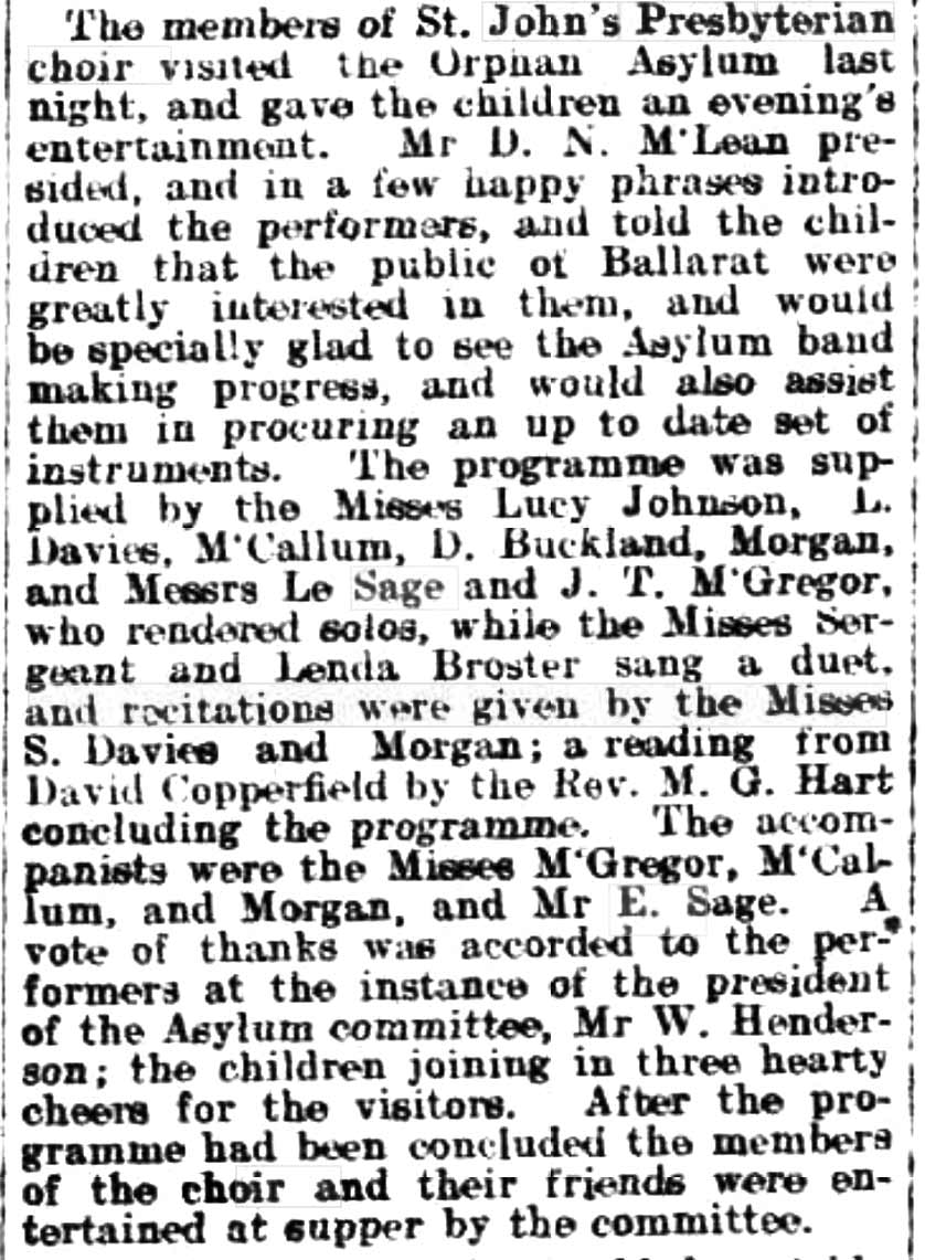 Sage, StJohns Choir, Ballarat Star July 1905