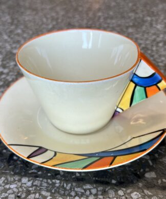 Clarrice Cliff 'Bizarre' cup & saucer, Bignou pattern 1930's