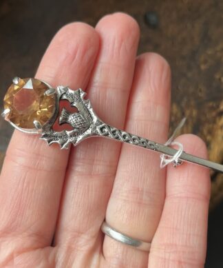 Scottish Kilt Pin  with large 'gem' stone, thistle, c.1950