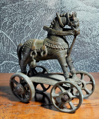 Indian Bronze Dohkra toy horse on wheels, 19th/ earlier 20th century