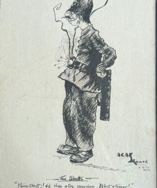 AGA Skinner original ink cartoon, Policeman with comical problem, signed & dated Sydney 1914