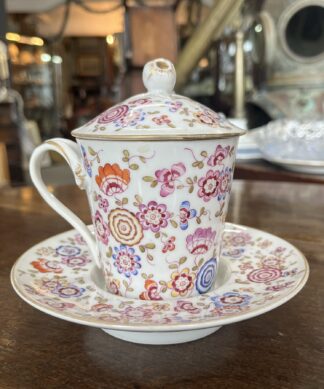 Paris Porcelain covered cup & socket saucer, in the Sevres manner, c. 1860