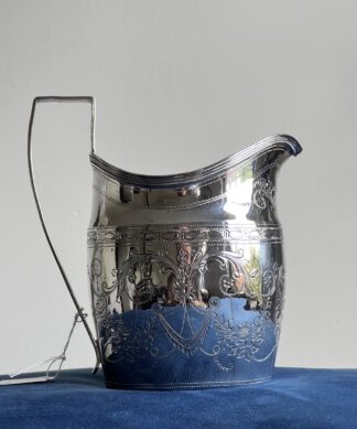 Handsome Georgian Sterling Silver milk jug, fine Adams engraving, London 1798