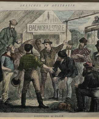 Hand coloured print 'Disputing a Claim', after W. Ralstan, 1872