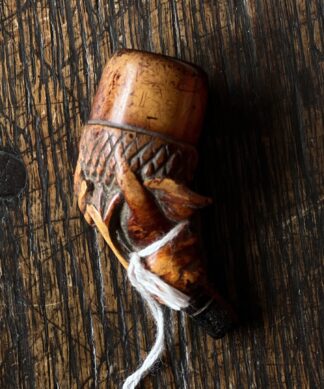 Meerschaum style carved pipe bowl, hand holding acorn, c 1860