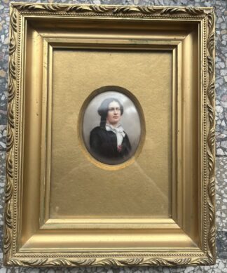 Framed porcelain plaque with portrait of lady, 19th century