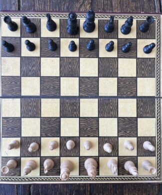 Wooden carved chess set  and Draughts board, C .1920