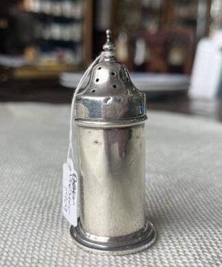 Sterling silver salt shaker, blue glass liner, Chester 1909