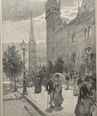 Australiana engraving 'Collins St East on a Sunday Morning', Melbourne history 1880's