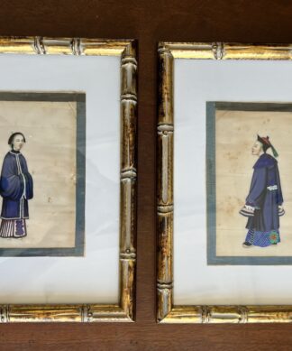 Pair of Chinese Export 'pith paintings', Mandarin couple , 3rd rank c.1840