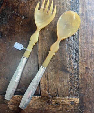 Chinese silver and horn salt server and spoon, C 1910