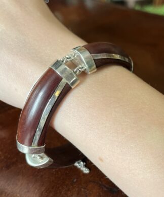 Chinese sterling silver + rosewood bracelet C.1920