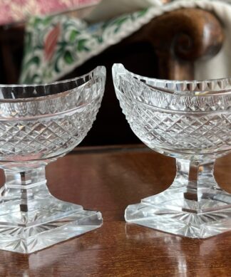 Pair of Georgian boat-shape cut glass salts, c. 1810