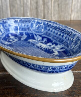 Herculanium? oval footed dish, Greek 'Attack of the Griffin' pattern in blue, c.1815